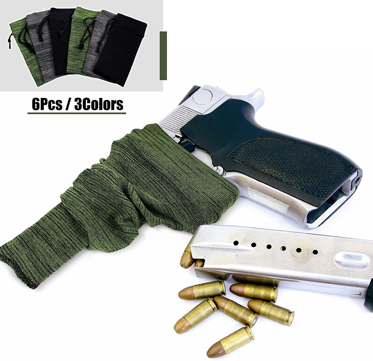 SONGAUN 6 Pcs 16 Inch Gun Sock Rust Silicone Gun Sleeve Fabric Waterproof Knit Socks Silicone Drawstring Closure for Tactical Accessories