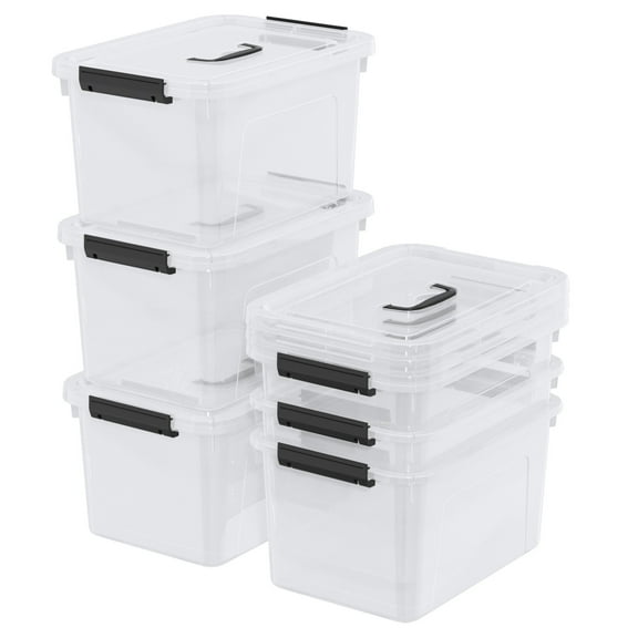 CadineUS 6 Packs 12 Quart Latching Storage Bins with Handles, Clear Plastic Box Totes