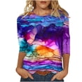 thumbnail image 1 of Pompotops T-shirt Mode Imprimé Ample Manches 3/4 Blouse Col Rond Tops Décontractés Liquidation, 1 of 5