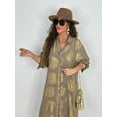 thumbnail image 4 of Women'S Floral Print Boho Dress Side Split Deep V Neck Short Sleeves Maxi Dress A-Line Flowy Maxi Dresses Khaki 4XL, 4 of 5