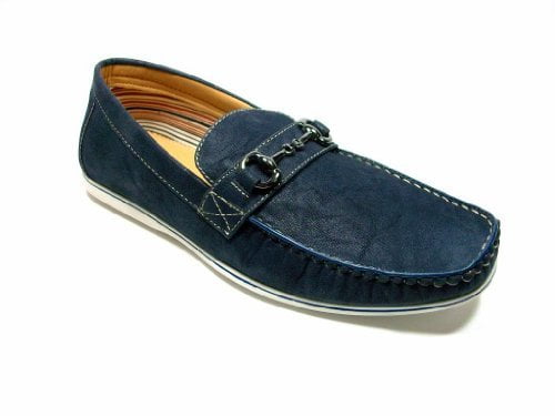blue leatherette slip on loafer