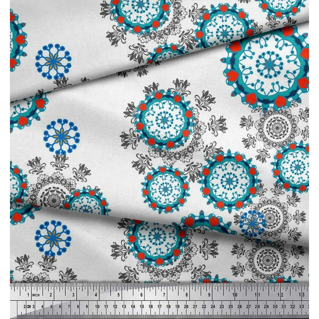 Soimoi Rayon Fabric Snowflake & Damask Ethnic Fabric Prints By Yard 42 Inch Wide