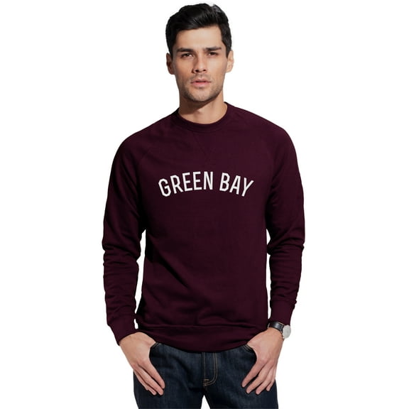 Daxton GreenBay Sweatshirt Athletic Fit Pullover Crewneck French Terry Fabric, Wine Sweatshirt White Letters, XS
