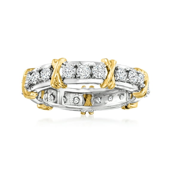 Ross-Simons 1.00 ct. t.w. Diamond X Station Eternity Band in 14kt 2-Tone Gold, Women's, Adult