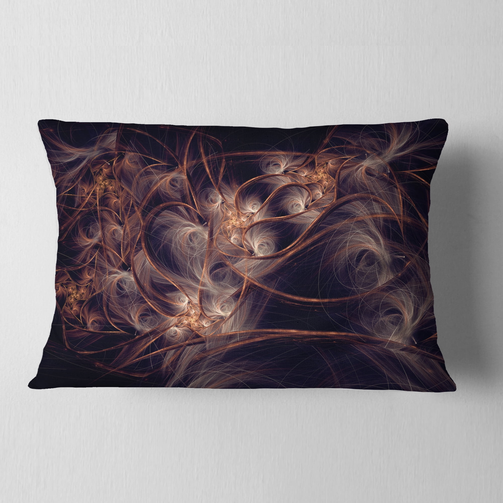 Designart Dark Golden Digital Art Fractal Flower - Floral Throw Pillow - 12x20