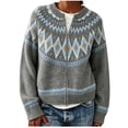 thumbnail image 2 of Women's Fair Isle Cardigan Zip Up Crew Neck Long Sleeve Loose Fit Sweater, 2 of 5