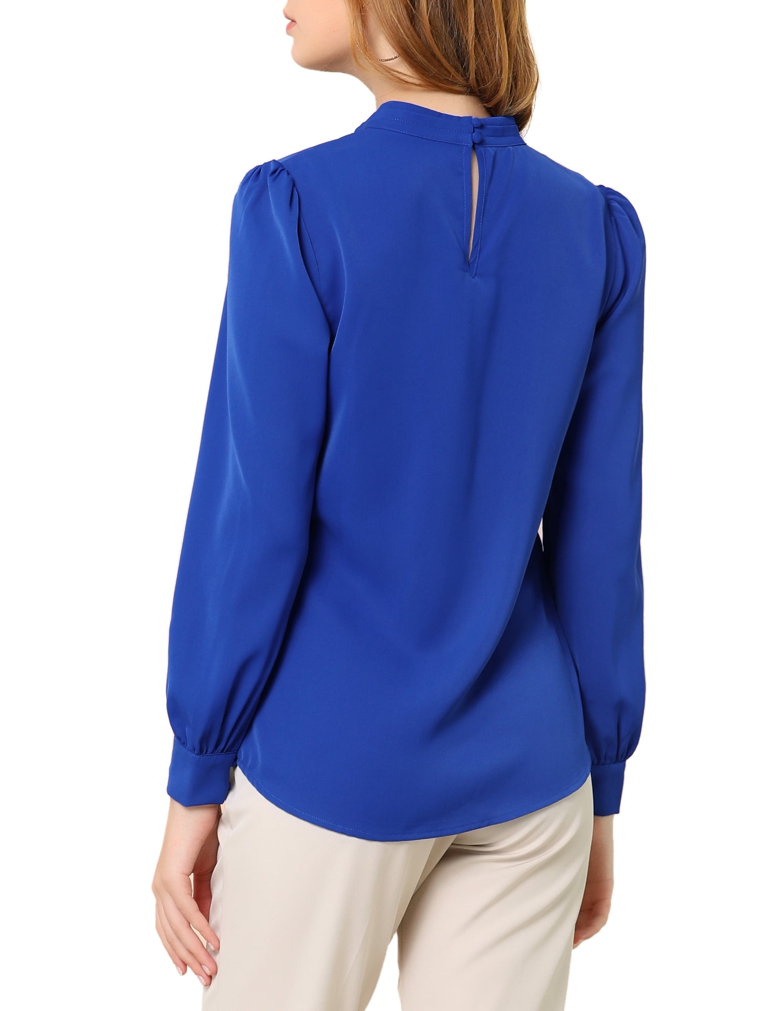 DARING DIVA Women's Stand Collar Long Sleeve Office Blouse S Royal Blue