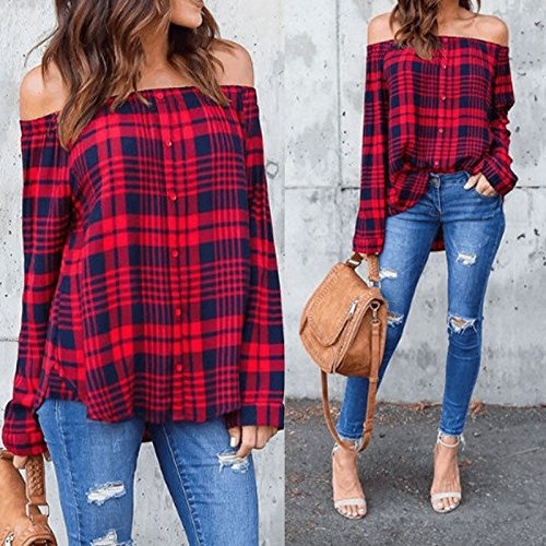 Womens Off Shoulder Long Sleeve Button 