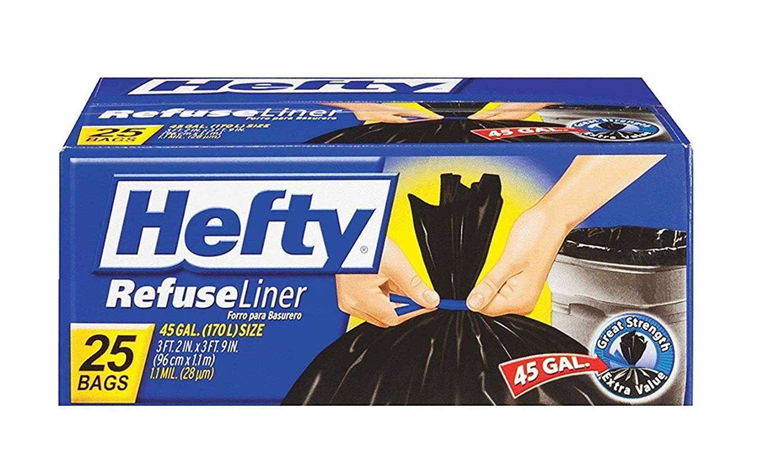 Hefty Large Trash/Garbage Bags (Twist Tie, 45 Gallon, 25 Count) (2Pack