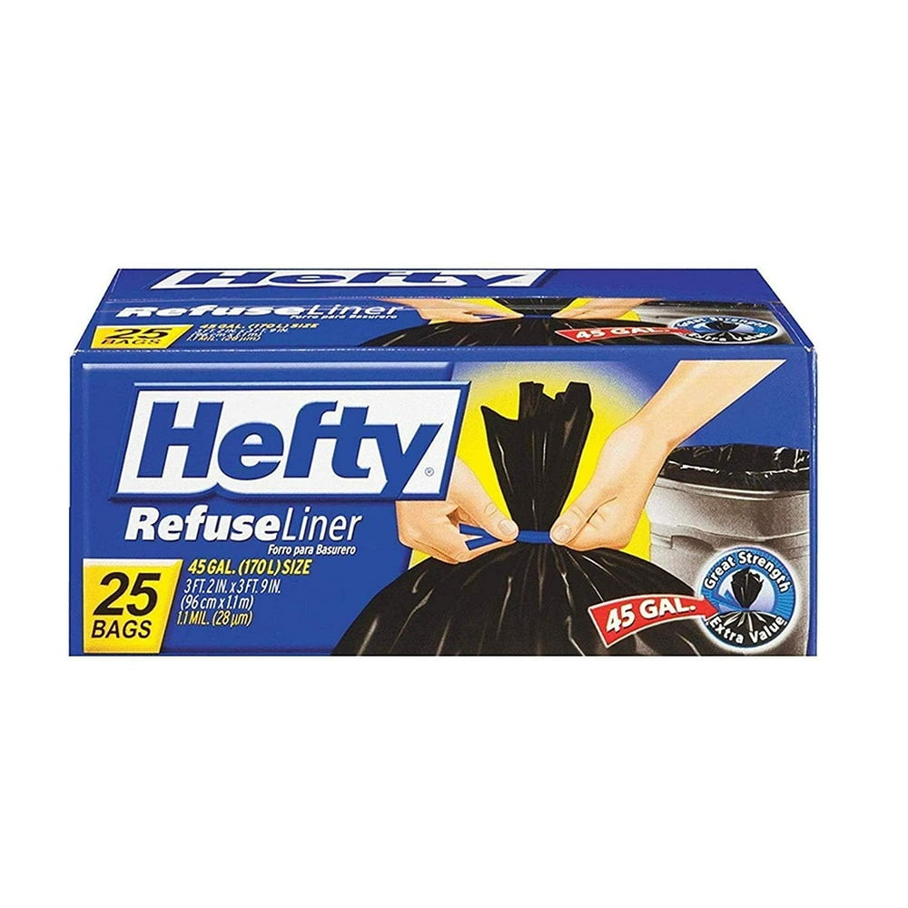 Hefty Large Trash/Garbage Bags (Twist Tie, 45 Gallon, 25 Count) (2Pack