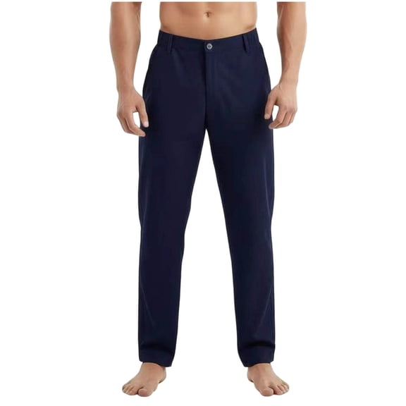 ctdiral Mens Elastic Waist Straight Leg Pants Solid Color Long Pants with Pockets Fall Business Office Work Trousers Blue XXXL