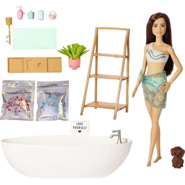 Muñeca Barbie Playset con bañera, jabón confeti y accesorios