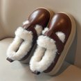 thumbnail image 4 of Fleece Lined Casual Shoes for Girls Kids Waterproof Non Slip Winter Warm Loafers Wide Toe Box Slip On Dress Shoes Brown Size 9 Toddler, 4 of 6
