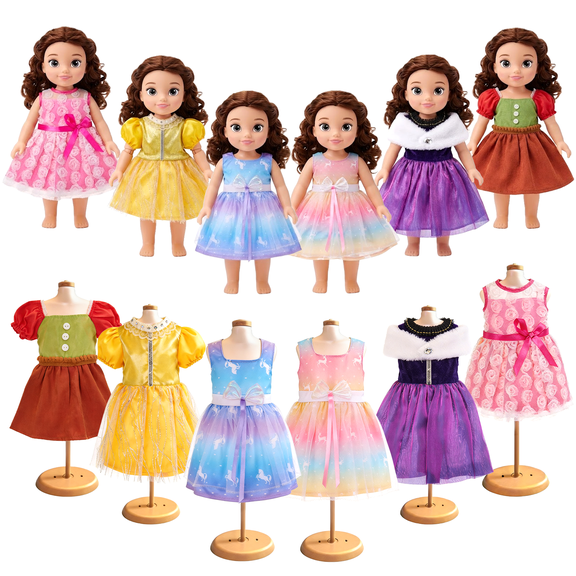 Lilian&Gema American 18 inch Doll Clothes and Accessories, 18" Girl Doll Princess Costumes Dress, 6 pcs Doll Clothing Gifts for Girl Kids