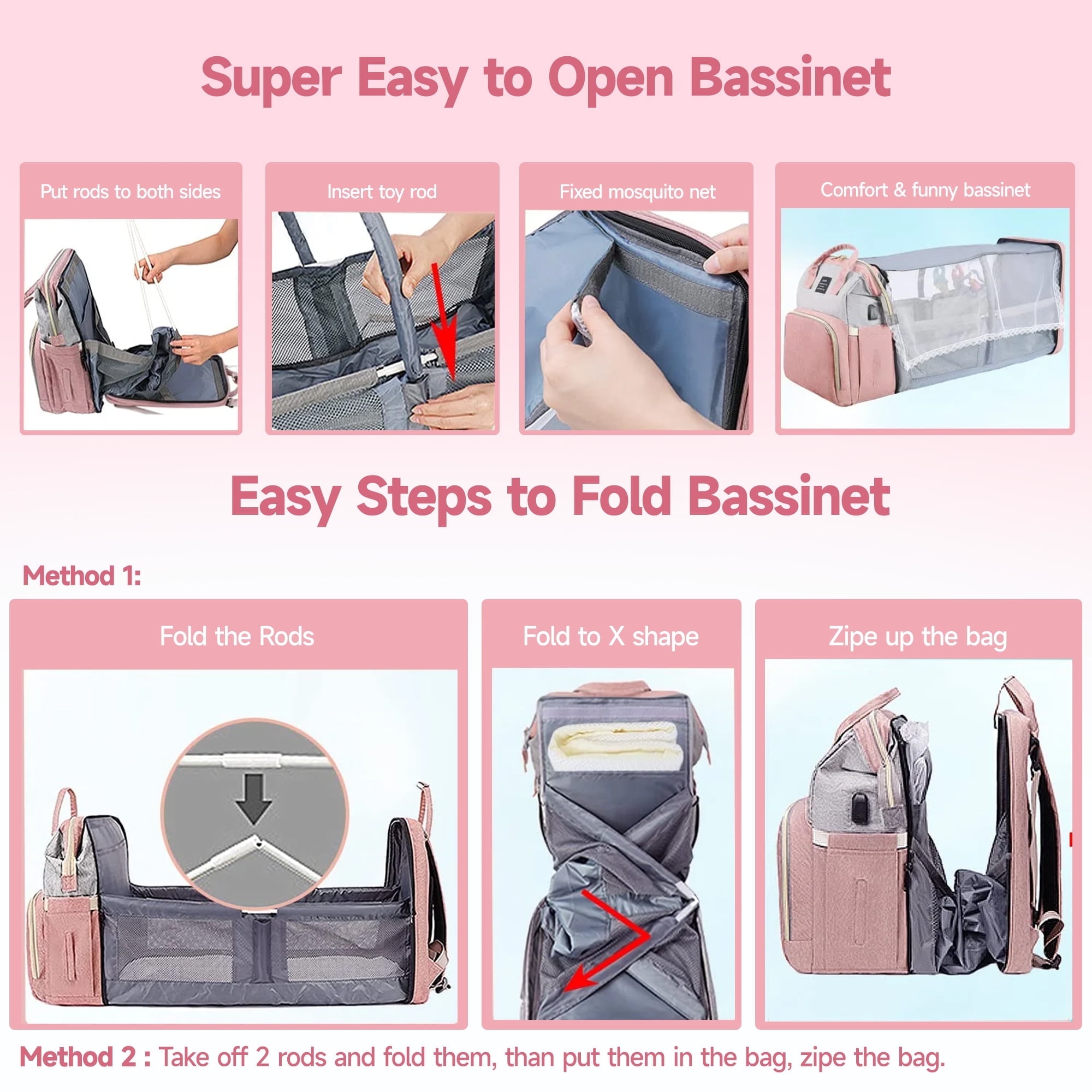 Anoak Baby Diaper Bag Backpack with Changing Station, Large Capacity Baby Bag, Waterproof Travel Backpack with USB Charging Port, Stroller Straps , Baby Shower Gifts