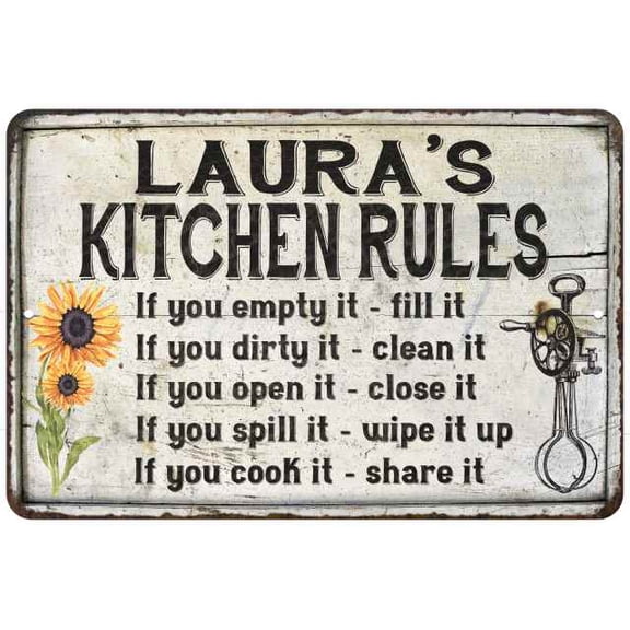 Laura's Kitchen Rules Chic Sign Vintage Décor 8 x 12 Matte Finish Metal 108120032025