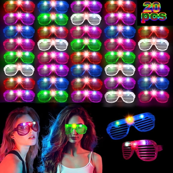 20Pack LED Glasses, 6 Neon Colors LED Glasses, Glow in the Dark Party, Neon Party Supplies, Suitable for Children Adult Birthday Wedding New Year Glow Toys Party Halloween