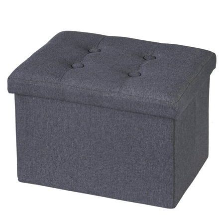 Storage Ottoman Cube - Ottoman as Stool Foot Rest & Stepping Stool - Folding with Padded Seat Gray