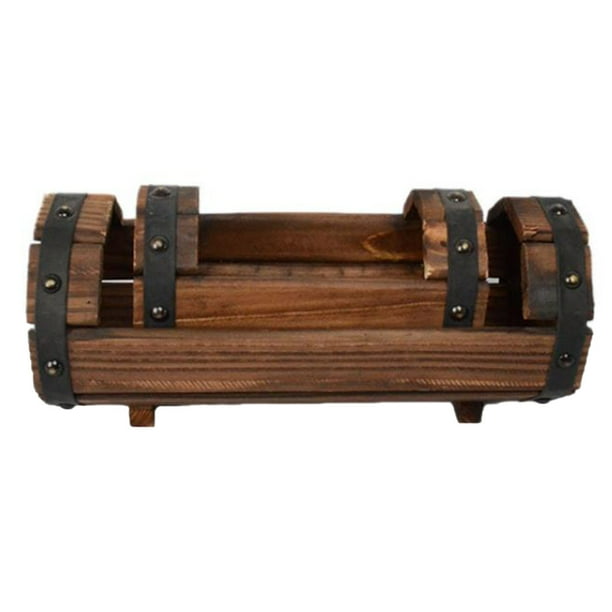 Juego de 2 macetas de madera carbonizada anticorrosiva de medio barril.
