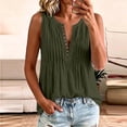 thumbnail image 2 of CYMMPU Women's Sleeveless Crinkle Linen Tank Top, V Neck Pleated Henley Button Front Relax Summer Blouse Army Green S, 2 of 7
