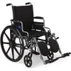 Medline Basic Lightweight Wheelchair with Flip-Back Desk-Length Arms & Elevating Legrests, 16"W x 16"D Seat, Supports up to 300 lbs, Black