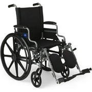 Medline Basic Lightweight Wheelchair with Flip-Back Desk-Length Arms & Elevating Legrests, 16"W x 16"D Seat, Supports up to 300 lbs, Black