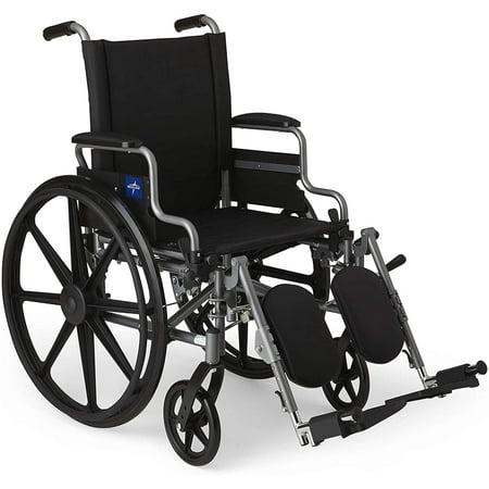 Medline Basic Lightweight Wheelchair with Flip-Back Desk-Length Arms & Elevating Legrests, 16"W x 16"D Seat, Supports up to 300 lbs, Black