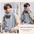 thumbnail image 3 of Winter Unisex Scarf Winter Fall Men Scarf Thickened Wide Long Color Matching Warm Knitted Elastic Soft Windproof Cold-proof Letter Print Washable, 3 of 8
