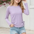thumbnail image 2 of TTUHYWXI Girls Long Sleeve Shirts Ruched Knot Side Tunic Blouse Tee Tops (Light Purple, 5-6 Years), 2 of 6