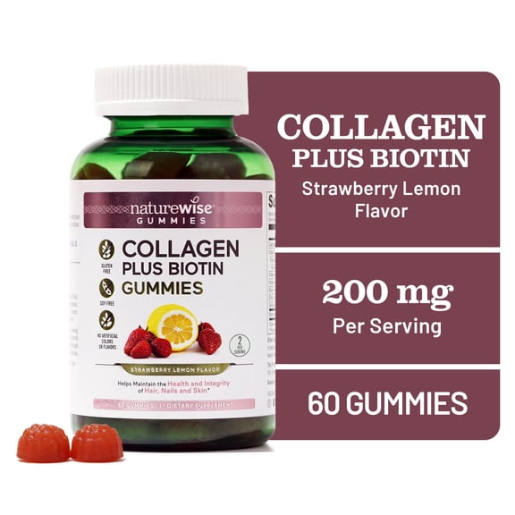 NatureWise Collagen Gummies - Hydrolyzed Collagen   Biotin - 60 Count[30-Day Supply]