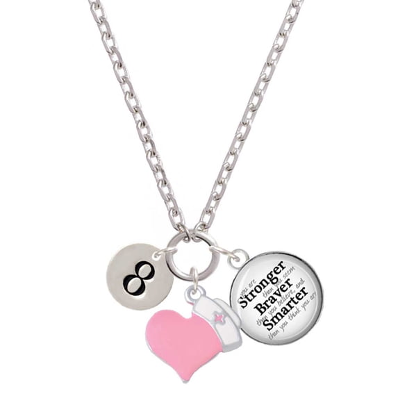 Delight Jewelry Silvertone Disc 1/2'' Number - 8 - Light Pink Heart Nurse Strong Zoe Necklace