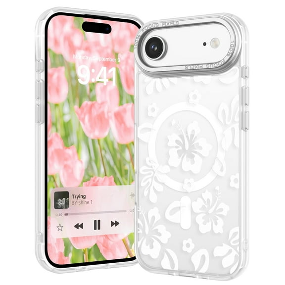 TELASO Magnetic for iPhone Air Case 6.6" Compatible with Mag-safe Translucent Matte Flower iPhone Air Case Slim Women Girls Shockproof Protective Cover ,White