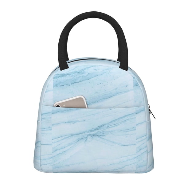 Fotbe Light Blue Marble Bolsa de Almuerzo con Estampado, Lonchera Aislada, Contenedor de Comida Reutilizable Tipo Cooler a Prueba de Fugas