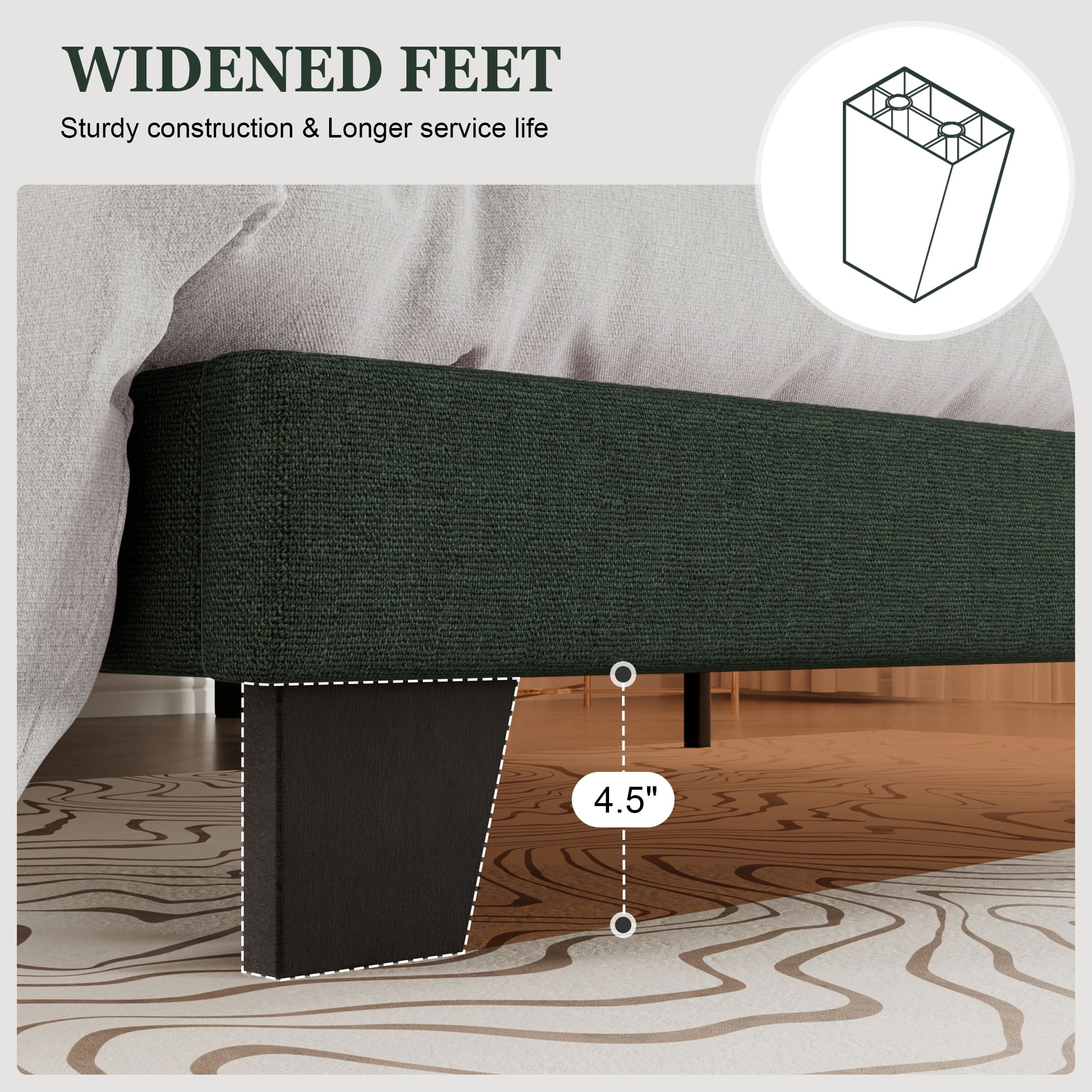 Amolife Full Bed Frame, Platform Bed Frame with Chenile Fabric Upholstered Slat Headboard, Green