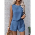 thumbnail image 4 of Women'S 2 Piece Vacation Outfits Sleeveless Tank Top and Matching Shorts Sets Blue XL, 4 of 10