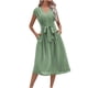 thumbnail image 2 of Puntoco Vestido Sencillo De Verano Con Cordones En La Cintura Y Manga Voladora, Vestido Largo De Manga Corta Con Cuello Redondo, Verde Menta M,Regalos Para Mujer Joven, 2 of 9