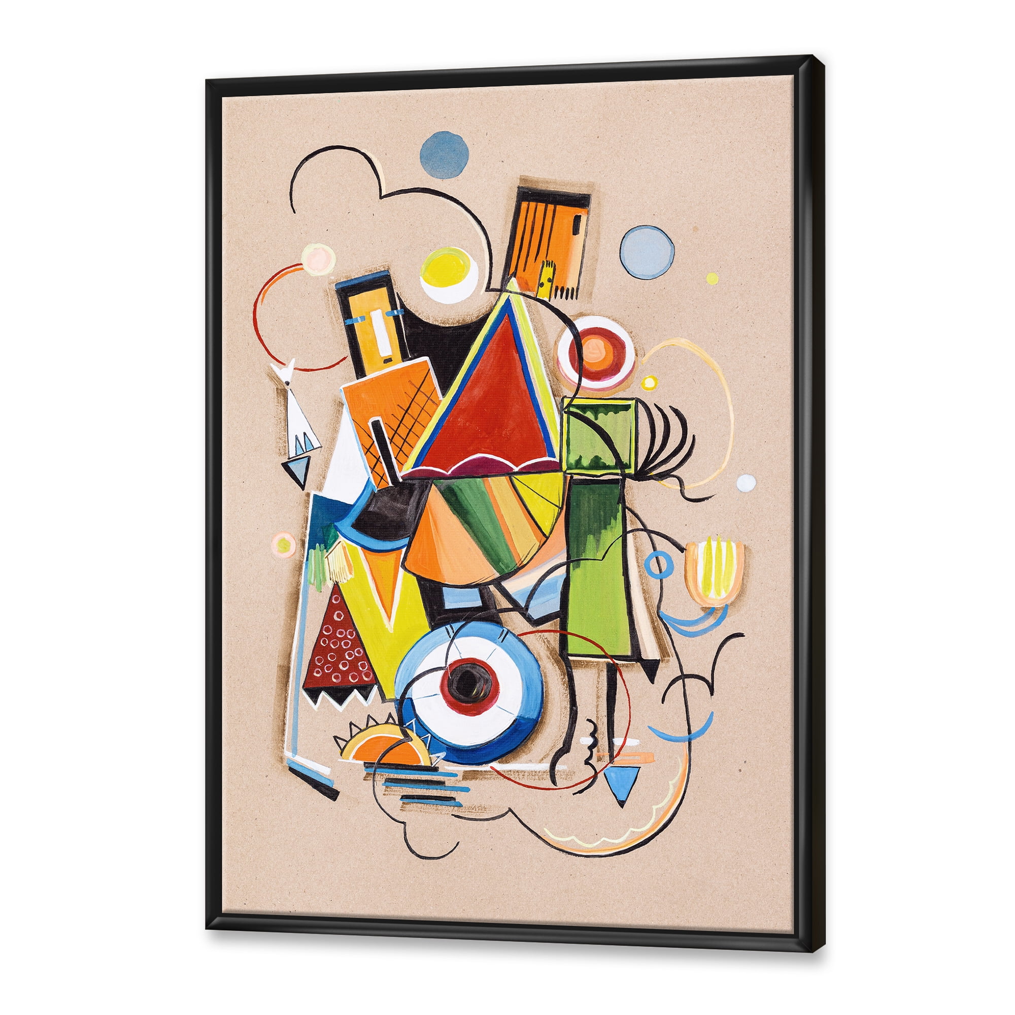 Designart 'Abstract Compositions Of Colored Geometric I' Modern Framed Canvas Wall Art Print
