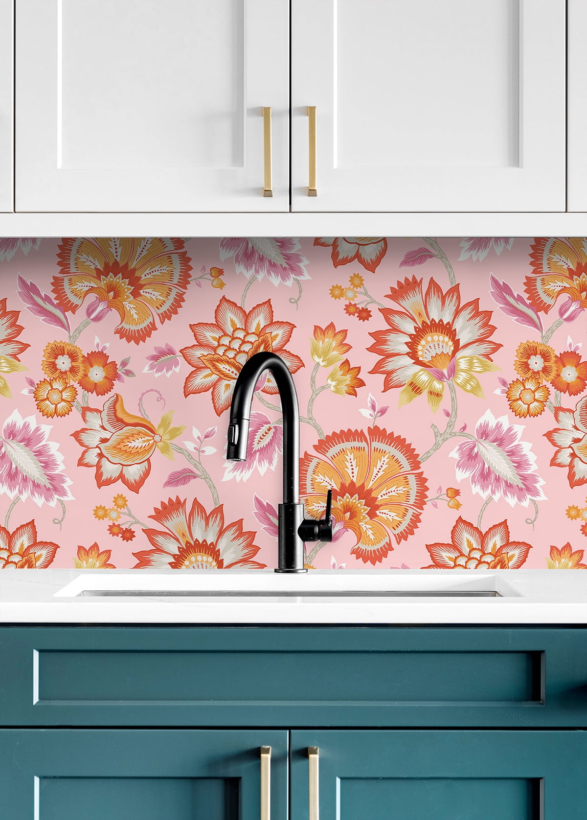 NextWall Bubblegum Pink Jacobean Blossom Floral Peel and Stick Wallpaper