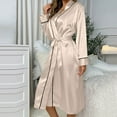 thumbnail image 5 of Zedker Women's Plus Size Satin Robes for Women Silk Bathrobe Loose Sleep Cardigans Robe Loungewear Sleepwear with Belt Khaki XL, 5 of 6