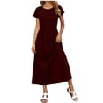 thumbnail image 2 of BRGZLK Womens Summer Modest Work Casual Solid Color Midi Knee Dress Pocket Short Sleeve Teacher Outfits Spring Travel Clothes, 2 of 7