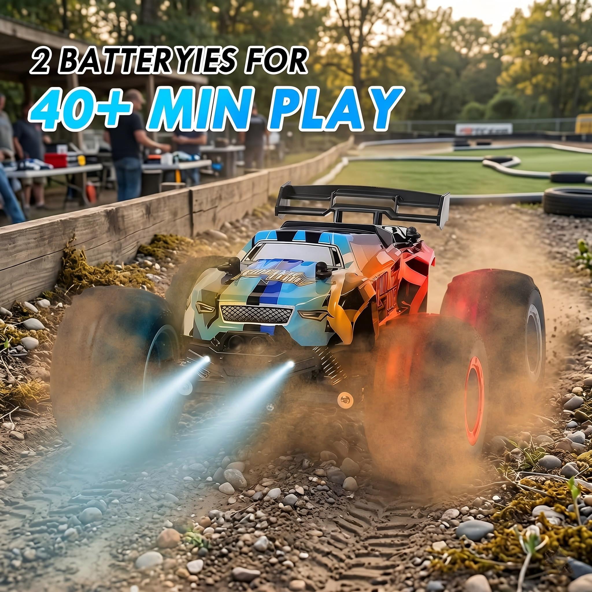 2.4GHz Remote Control Monster Truck, 20KM/H All Terrain Off-Road RC Car with LED Lights, 2 Rechargeable Batteries for Boys