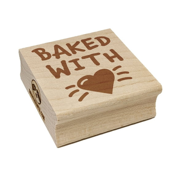 Baked with Love Heart Square Rubber Stamp Stamping Scrapbooking Crafting - Small 1.25in