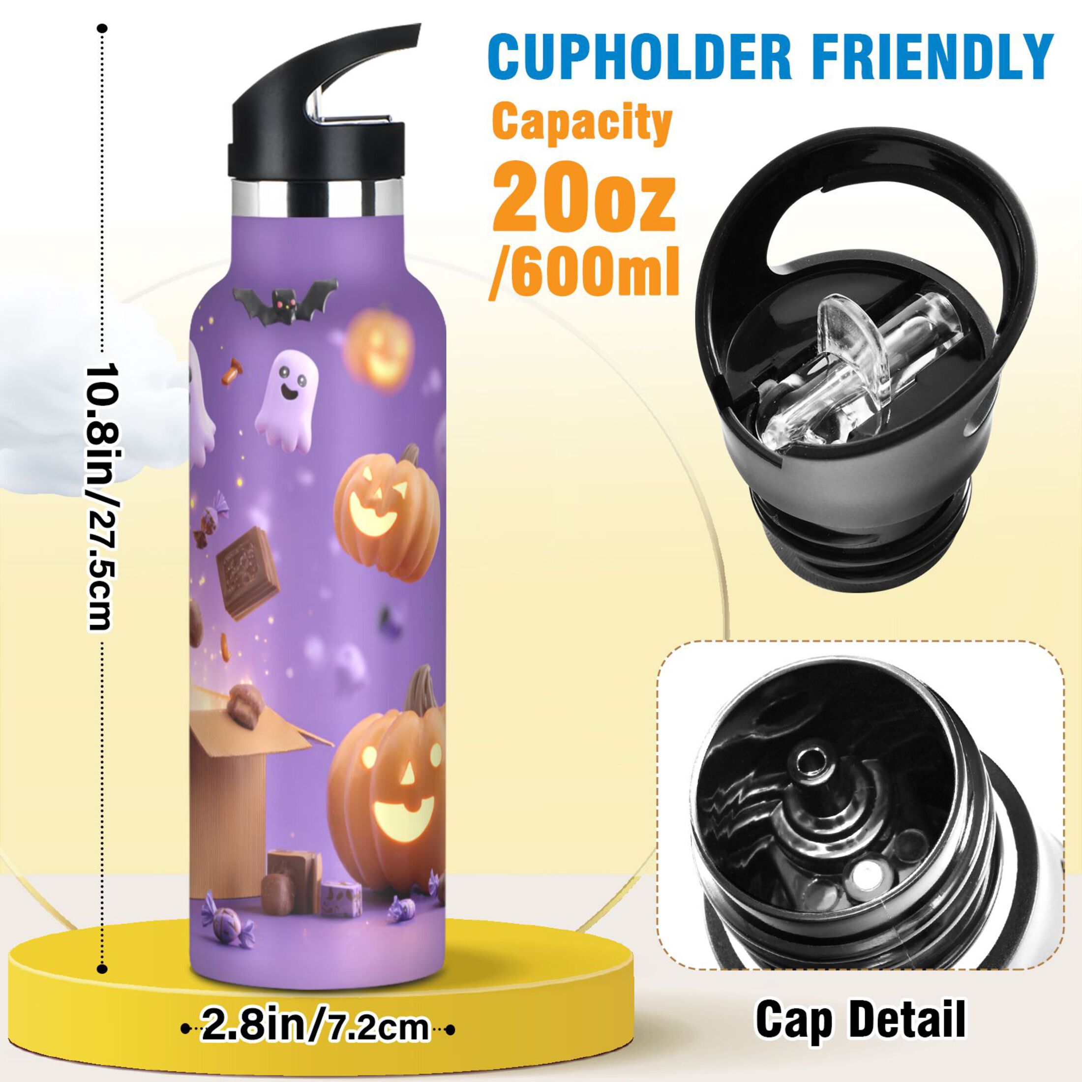 Kids Insulated Stainless Steel Sports Water Bottle 600ml (20oz) Halloween-themed Box Opening