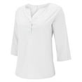 thumbnail image 6 of Txenfivo Henley T-Shirt for Women Linenn Shirts 3/4 Length Sleeve Solid Color Front Button Minimalist Blouse, Casual for Daily Wear V Neck Summer Tops for Women, White, S-3XL, 6 of 9