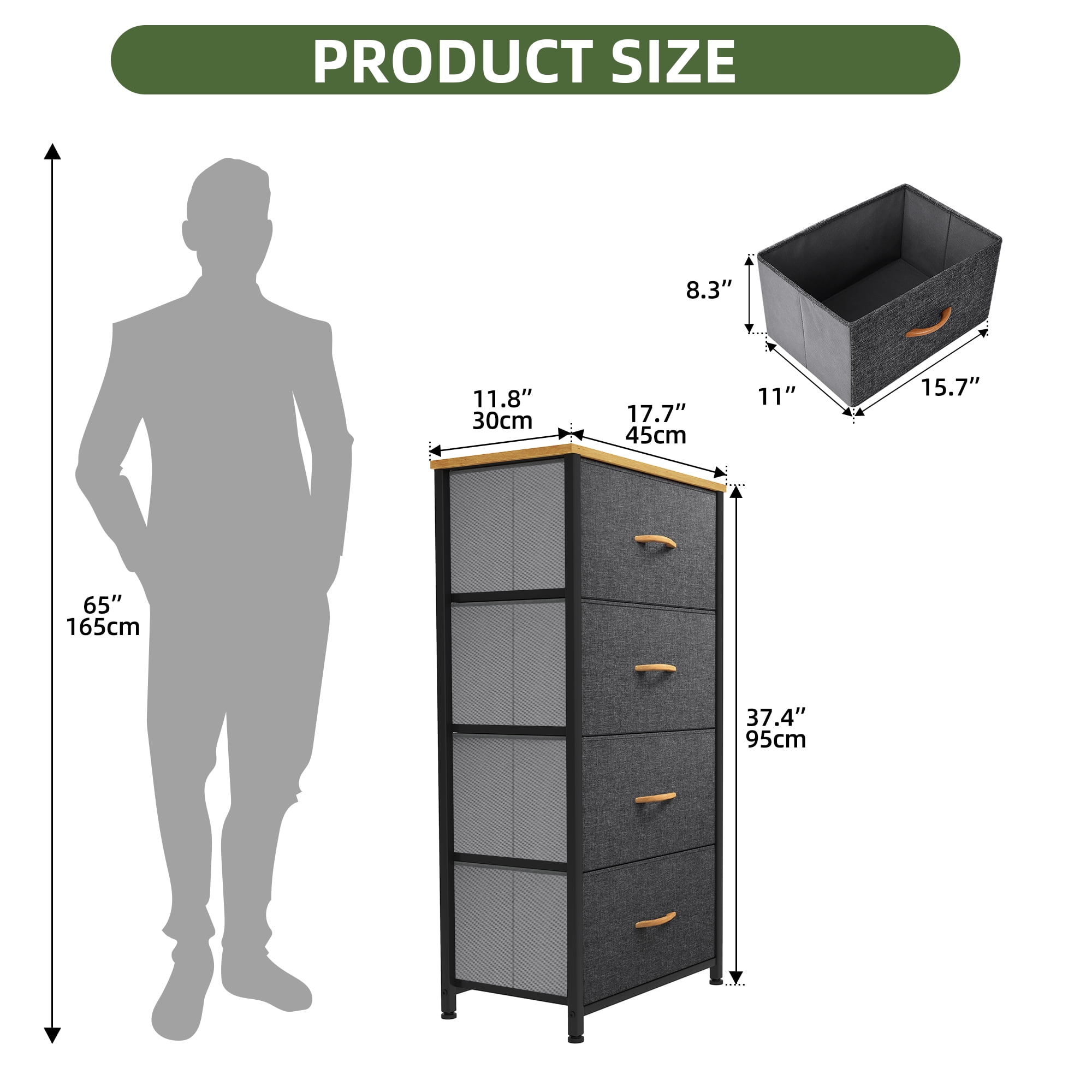 Uforic 4 Drawer Fabric Storage Dresser for Living Room, , Hallway for Adult, Dark Grey