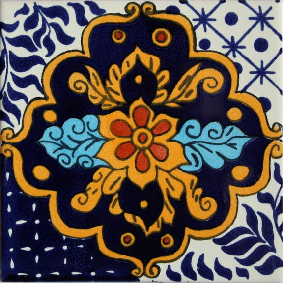 4.2x4.2 Cajeme Talavera Mexican Tile, Set of 9 pcs