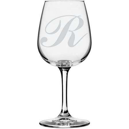 

Commercial Script Etched Monogram All Purpose 12.75oz Libbey Wine Glass Letter R