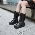 thumbnail image 1 of XIMIN Kid Girls Leather Boots Knee High Zip Up Lace Up Outdoor Riding Booties Mid Calf Boots Fashion Waterproof Side Zipper Punk Goth Boot Fashion Winter Long Boot, 1 of 5