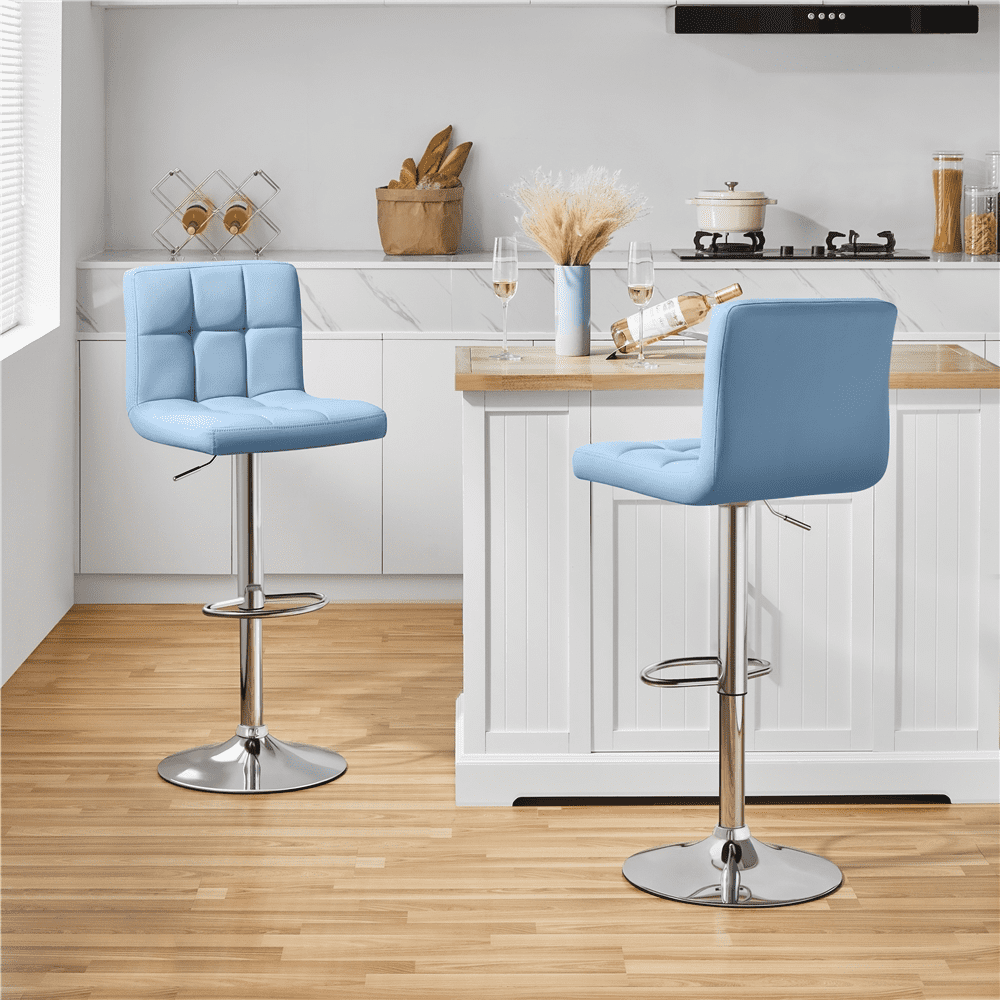 Alden Design Modern PU Leather Bar Stools with Backrest and Footrest, Set of 2, Blue
