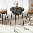 thumbnail image 2 of Round Bar Table with Storage, Ash Brown & Caramel Brown, Synthetic Leather, Mid-Century Modern, Easy Assembly, 2 of 7